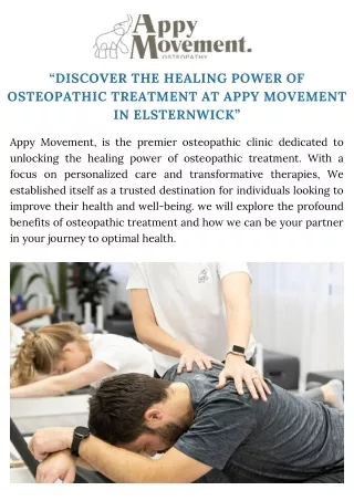 “Discover the Healing Power of Osteopathic Treatment at Appy Movement in Elst