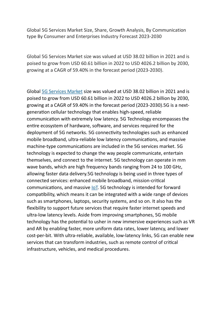 global 5g services market size share growth