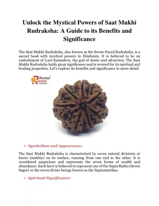 Unlock the Mystical Powers of Saat Mukhi Rudraksha: A Guide to its Benefits and
