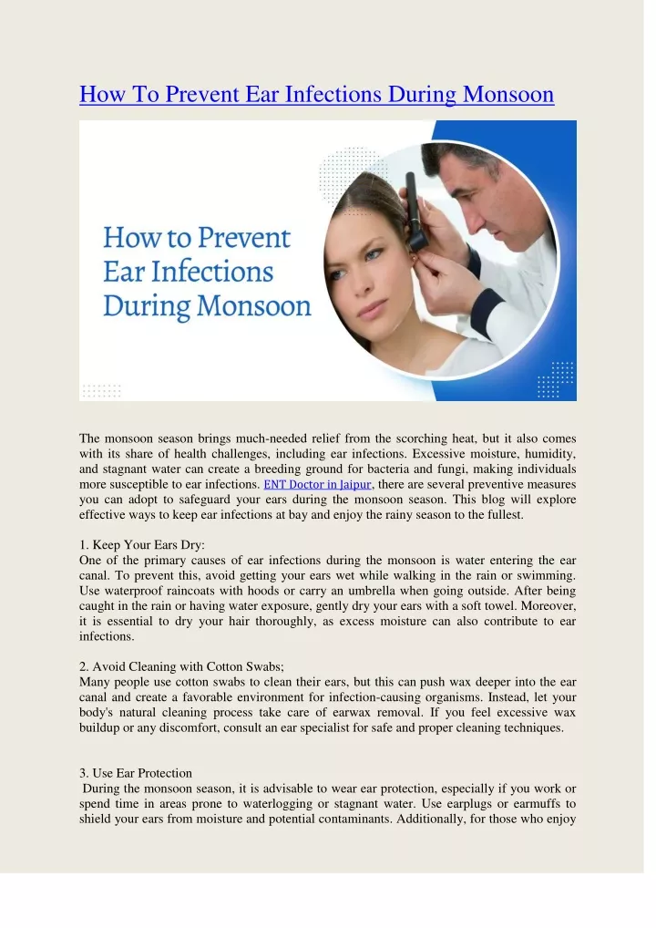 how to prevent ear infections during monsoon