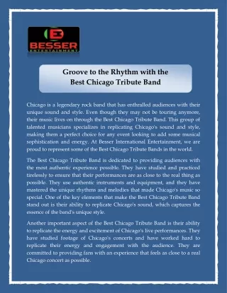 Groove to the Rhythem of the best Chicago Tribute Band