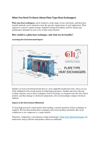 Plate Type Heat Exchangers