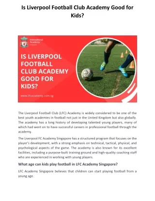 Is Liverpool Football Club Academy Good for Kds