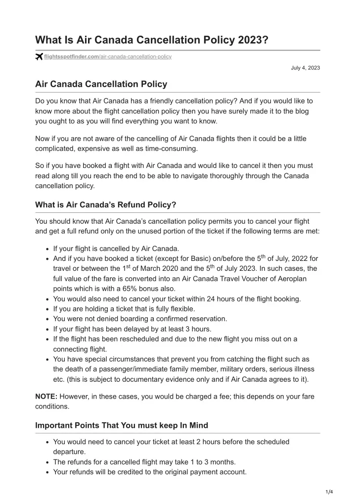 what is air canada cancellation policy 2023