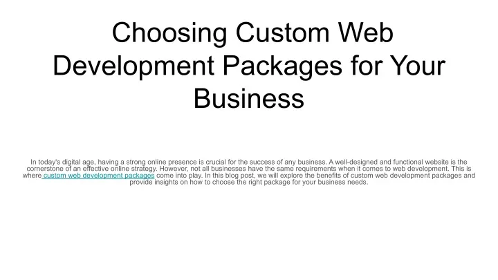 choosing custom web development packages for your