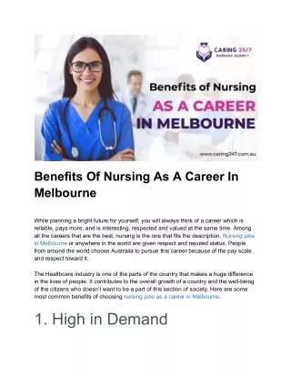 benefits of nursing as a career in melbourne