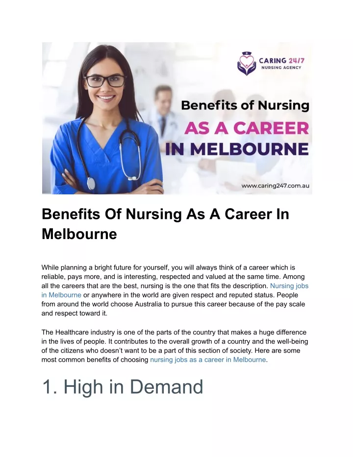 benefits of nursing as a career in melbourne