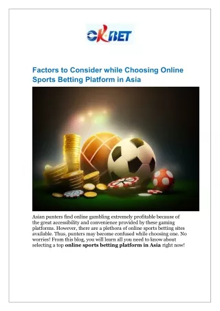 Factors to Consider while Choosing Online Sports Betting Platform in Asia