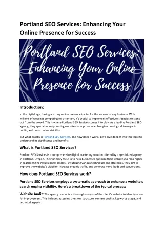 Portland SEO Services: Enhancing Your Online Presence for Success