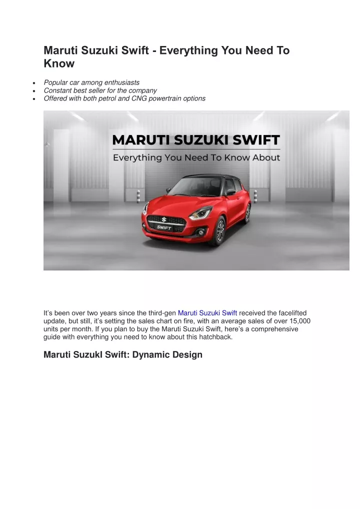 maruti suzuki swift everything you need to know