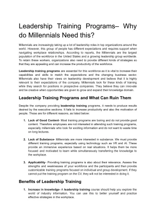 Leadership Training Programs– Why do Millennials Need this?