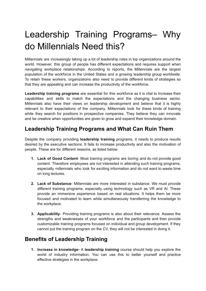 leadership training programs why do millennials