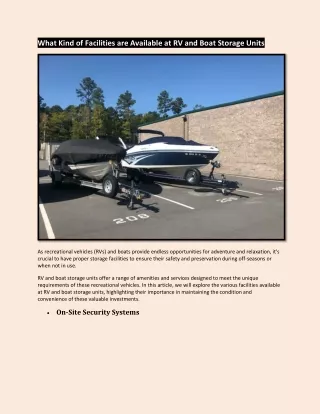What Kind of Facilities are Available at RV and Boat Storage Units