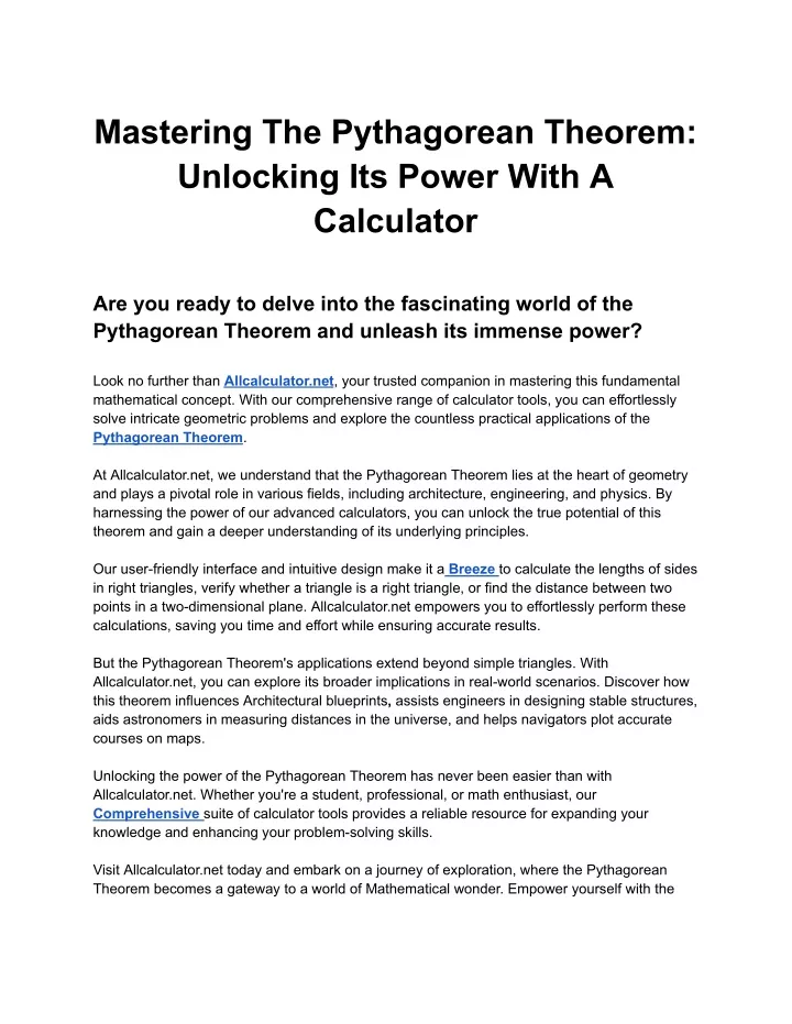 mastering the pythagorean theorem unlocking