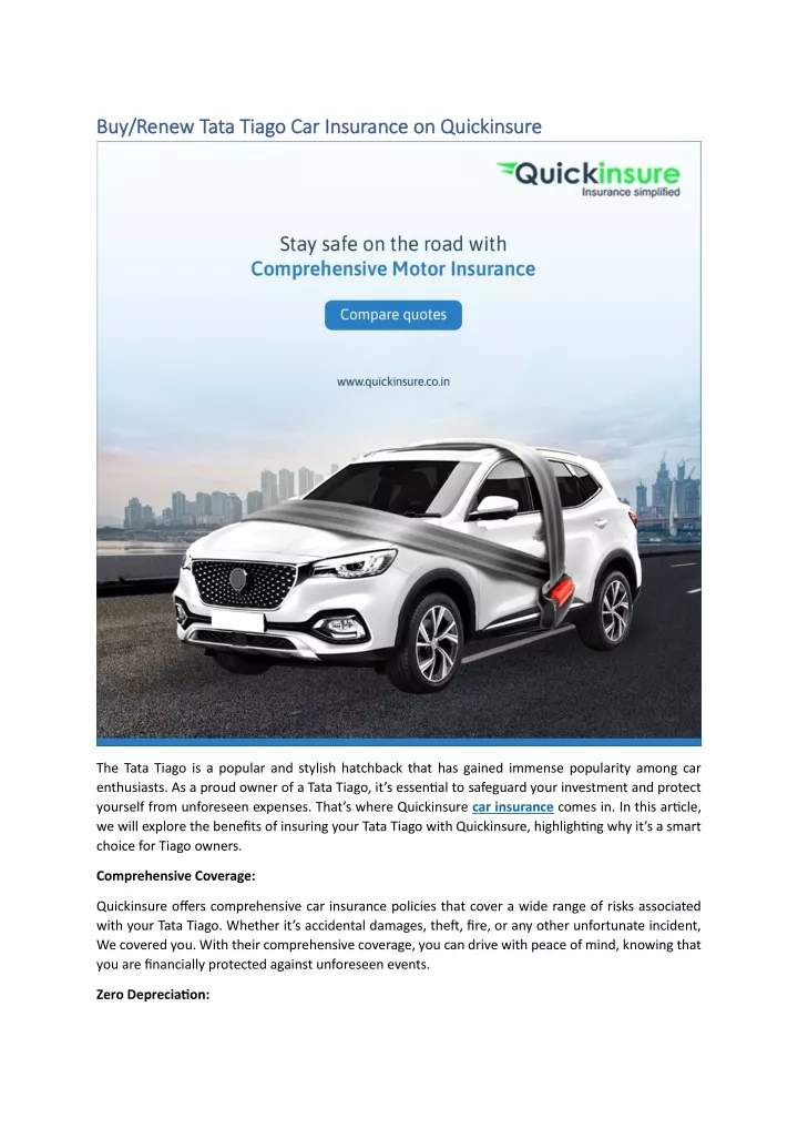 buy renew tata tiago car insurance on quickinsure