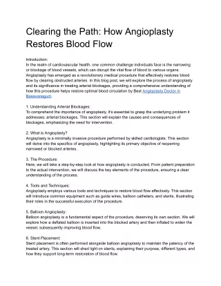 clearing the path how angioplasty restores blood