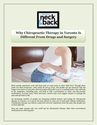 Why Chiropractic Therapy in Toronto Is Different From Drugs and Surgery