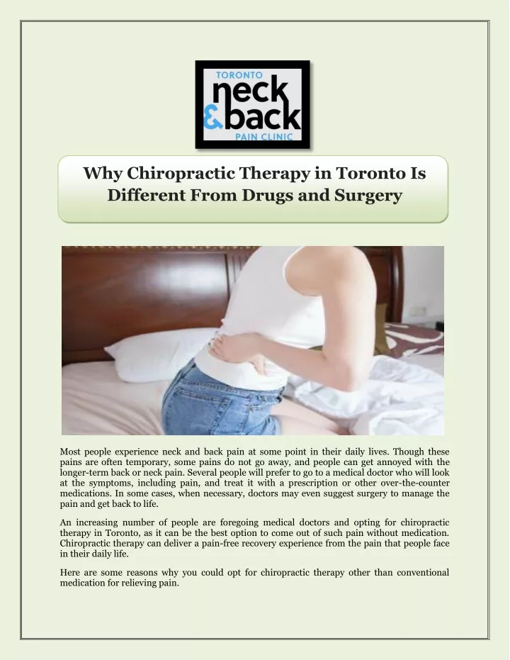 why chiropractic therapy in toronto is different