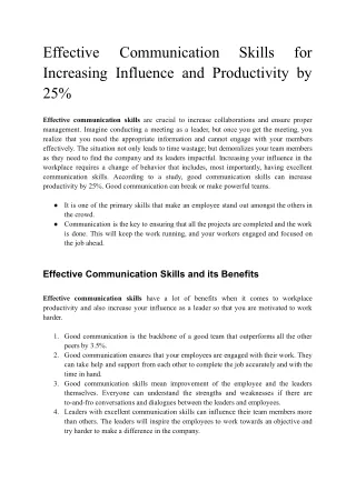 Effective Communication Skills for Increasing Influence and Productivity by 25%