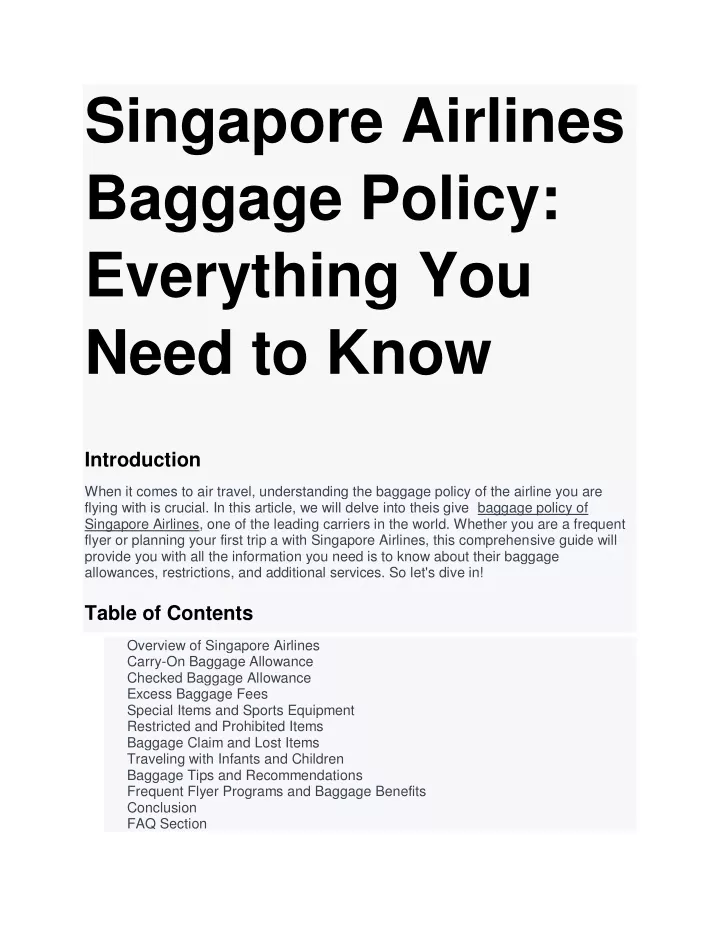 singapore airlines baggage policy everything