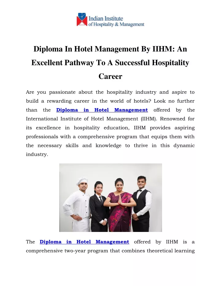 diploma in hotel management by iihm an