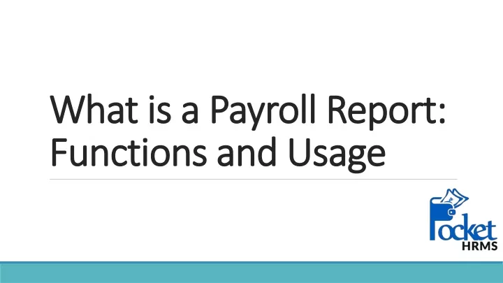 what is a payroll report functions and usage