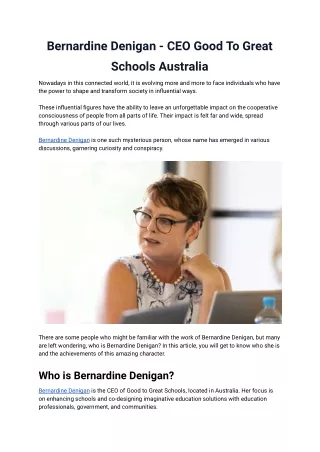 Bernardine Denigan - CEO Good To Great Schools Australia