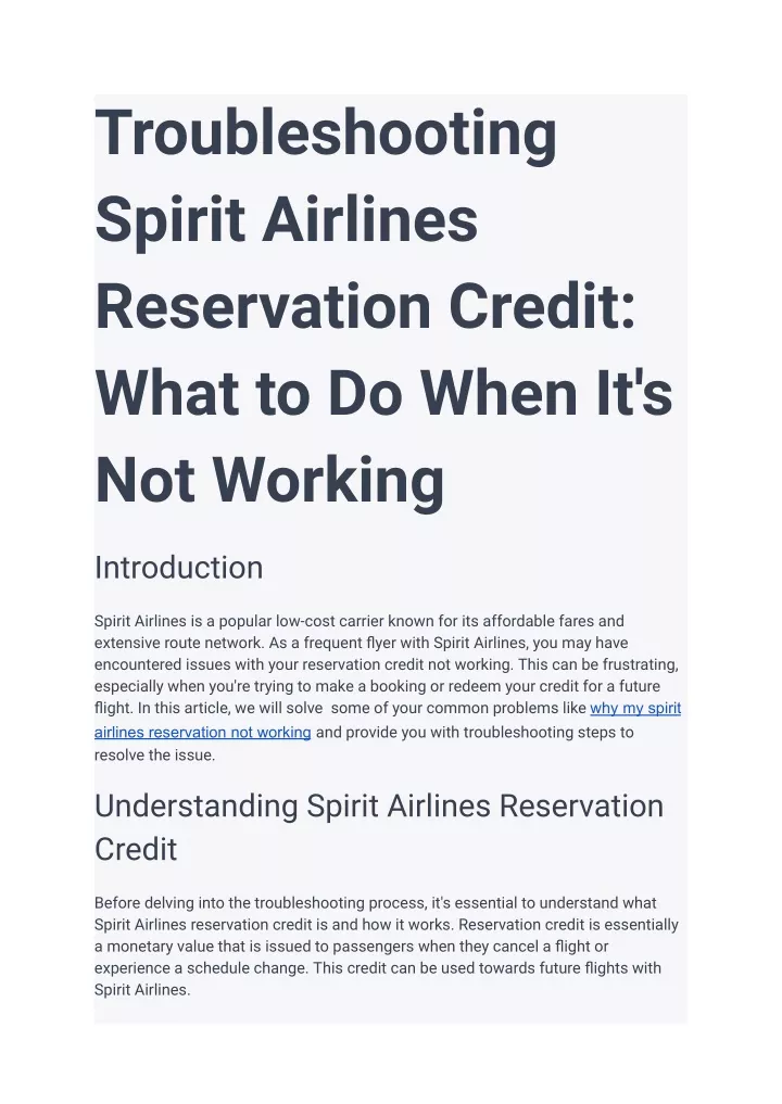 troubleshooting spirit airlines reservation