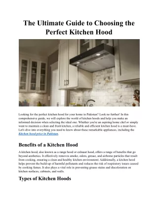 The Ultimate Guide to Choosing the Perfect Kitchen Hood