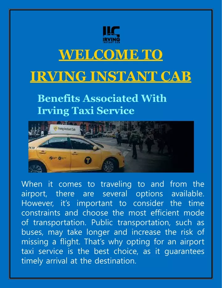 welcome to irving instant cab