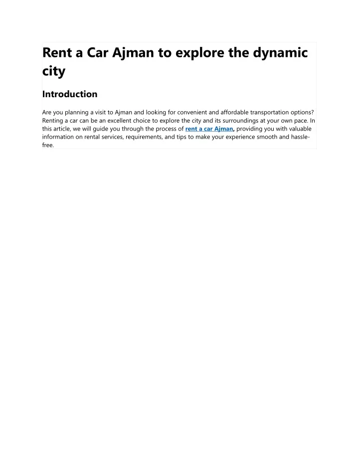 rent a car ajman to explore the dynamic city