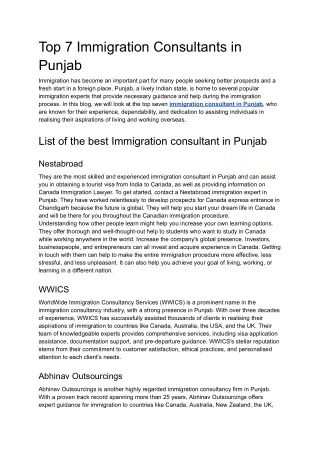 Top 7 Immigration Consultants in Punjab- Nestabroad Immigration
