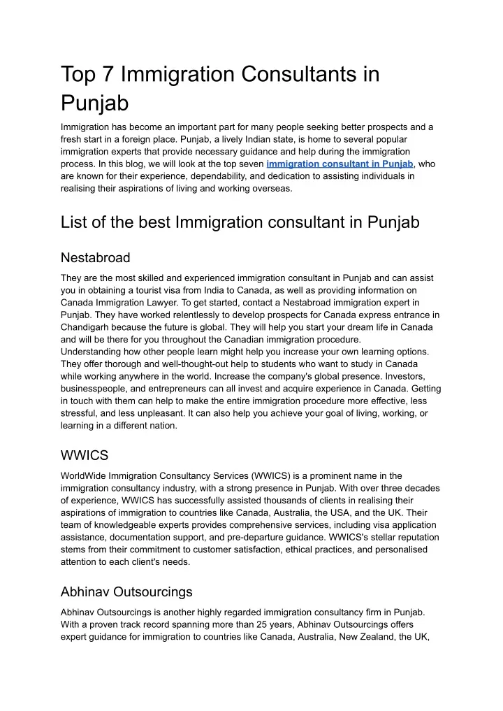 top 7 immigration consultants in punjab