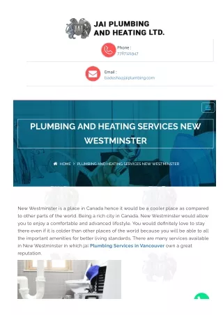 Plumbing and Heating services New Westminster | Jai Plumbing and Heating LTD