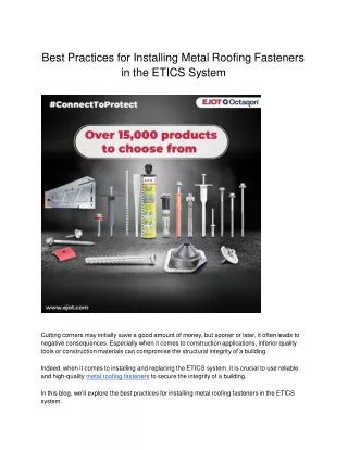 Best Practices for Installing Metal Roofing Fasteners in the ETICS System - Ejot Octaqon