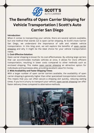 The Benefits of Open Carrier Shipping for Vehicle Transportation  Scott's Auto Carrier San Diego