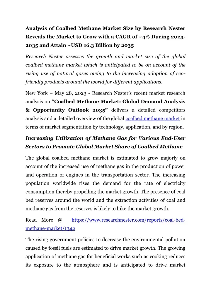 analysis of coalbed methane market size