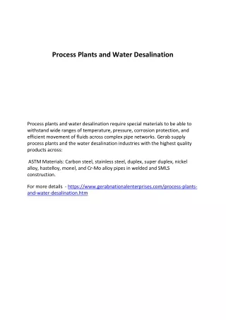 Process Plants and Water Desalination