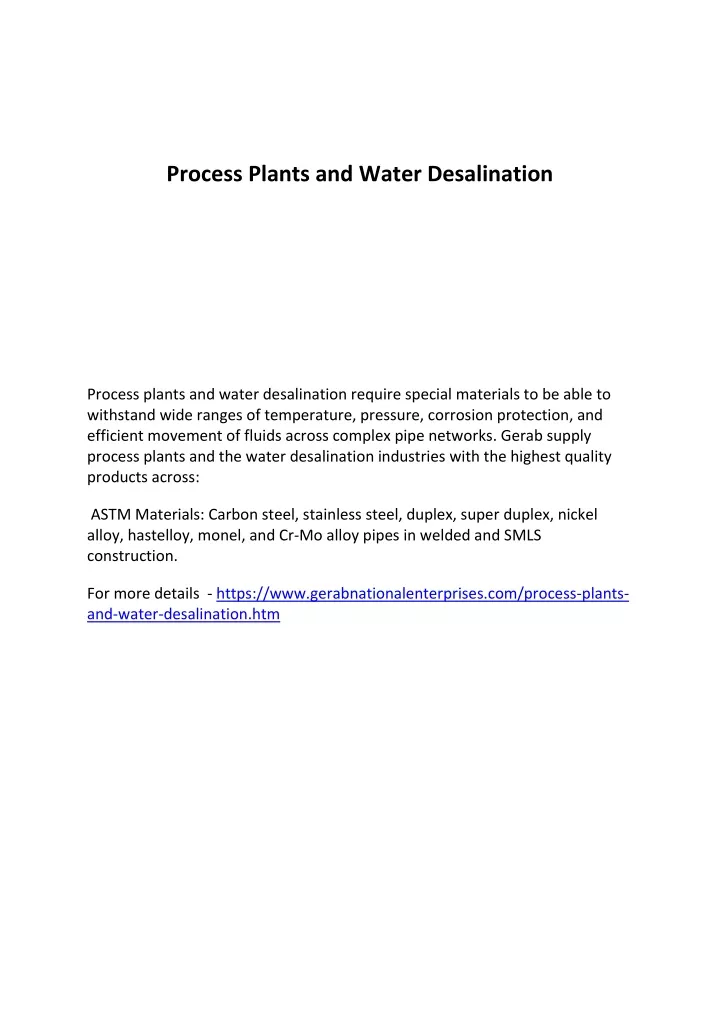 process plants and water desalination