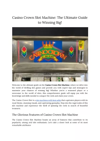 Casino Crown Slot Machine_ The Ultimate Guide to Winning Big!