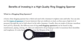 Benefits of Investing in a High-Quality Ring Slogging Spanner