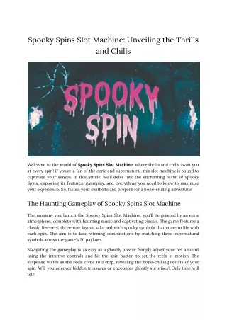 Spooky Spins Slot Machine_ Unveiling the Thrills and Chills