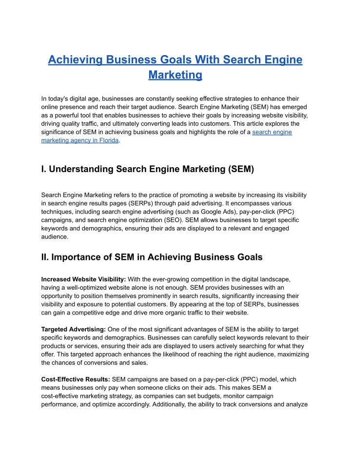 achieving business goals with search engine