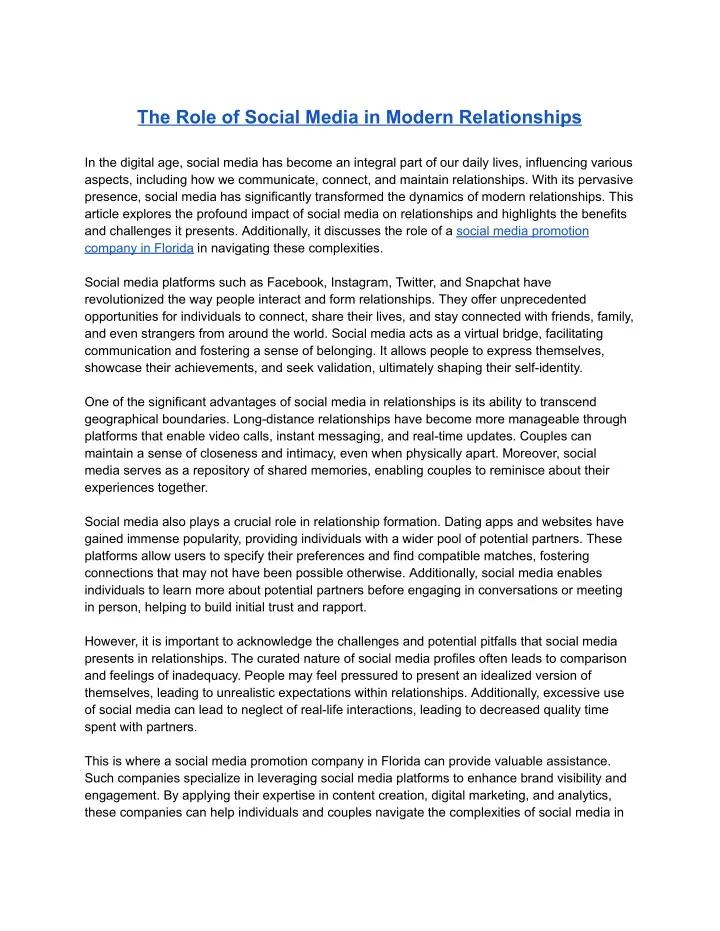 the role of social media in modern relationships