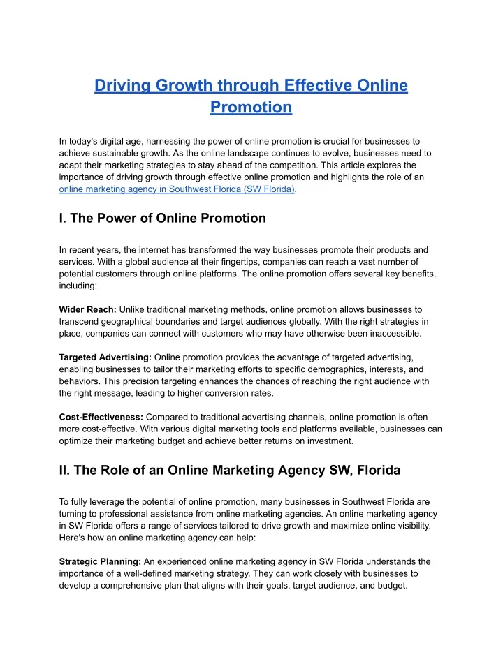 driving growth through effective online promotion