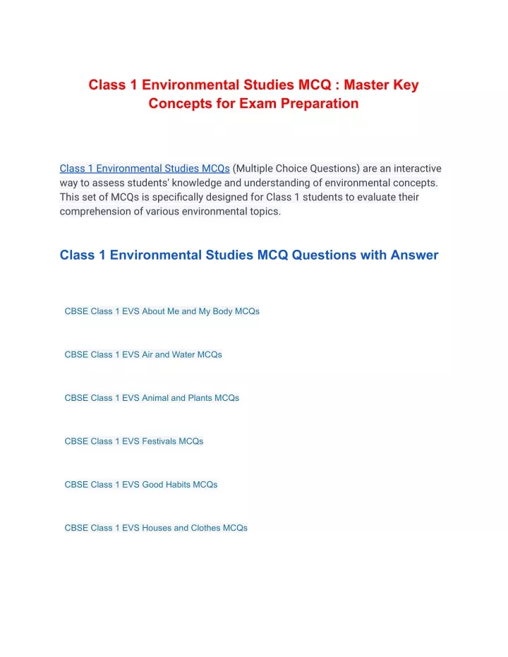 class 1 environmental studies mcq master
