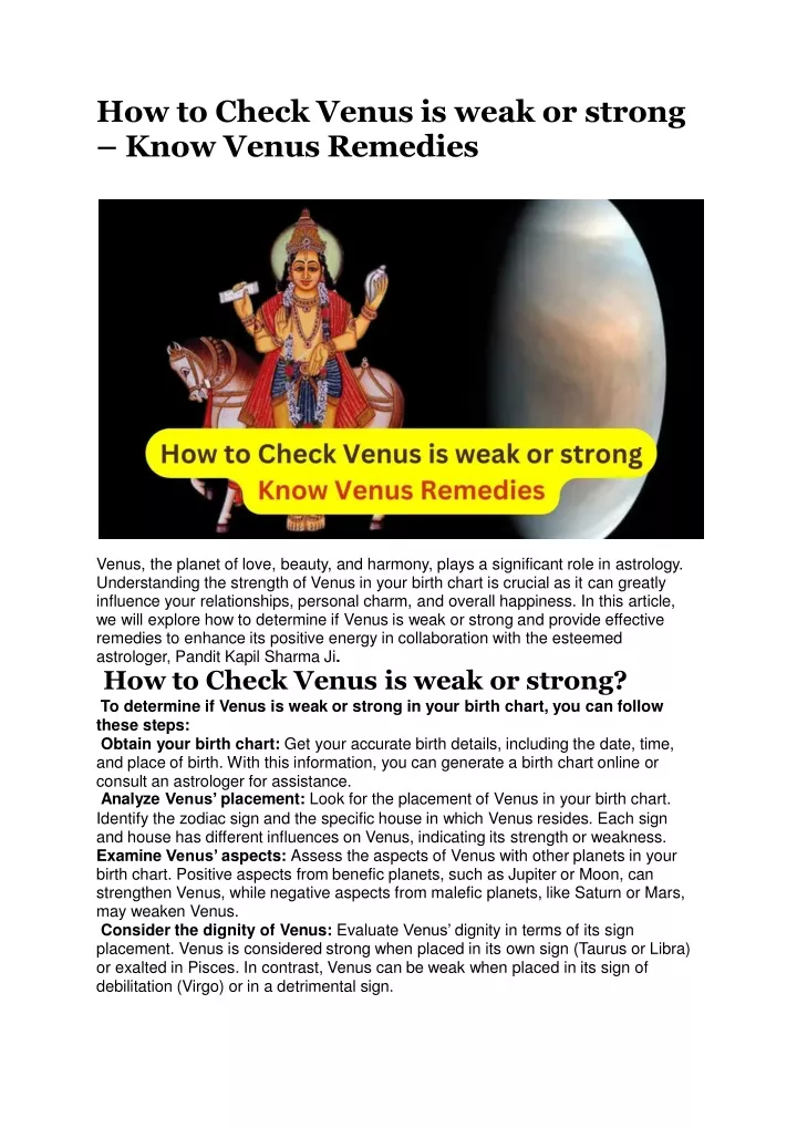 how to check venus is weak or strong know venus