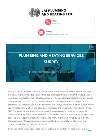 Plumbing and Heating services Surrey | Jai Plumbing and Heating LTD