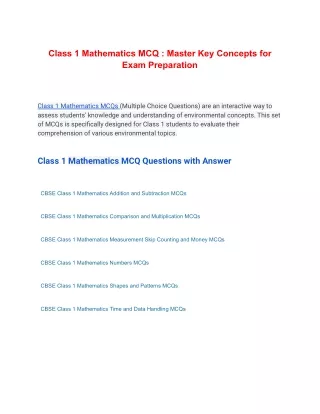 class 1 mathematics mcq master key concepts