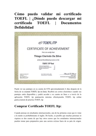 Cómo puedo validar mi certificado TOEFL  -Dónde puedo descargar mi certificado TOEFL - Documentos Defidelidad